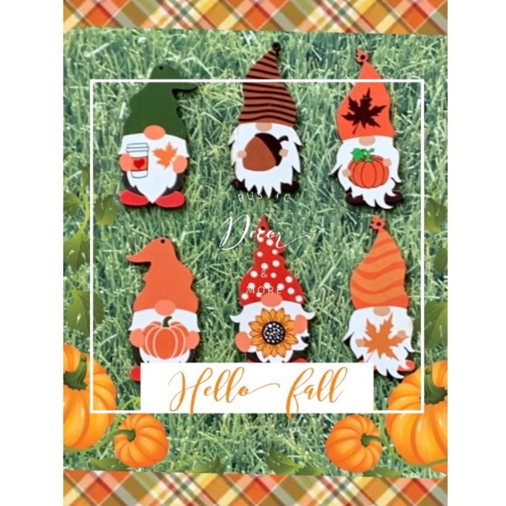 Fall Mini Wood Gnome Tag Set 6